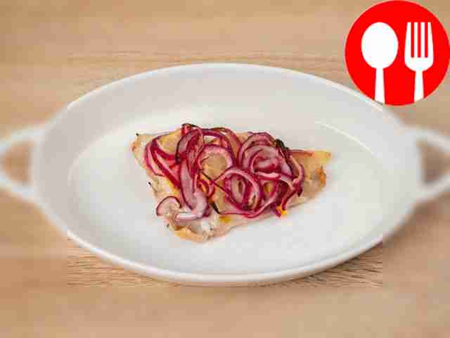 Serve the finished perch on a large plate with...