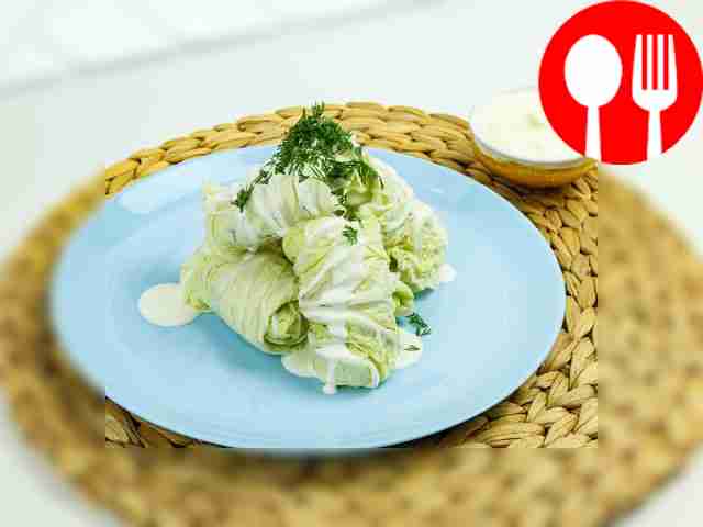 Rolls with cottage cheese in Chinese cabbage