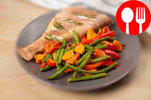 Perch with beans and vegetables
