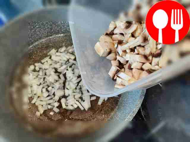 First, fry the onion until transparent. Add...