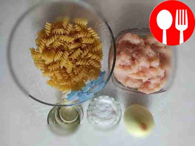 Place the finished minced meat or chopped...