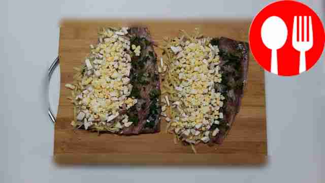 Finely chop the mushrooms and eggs and place...