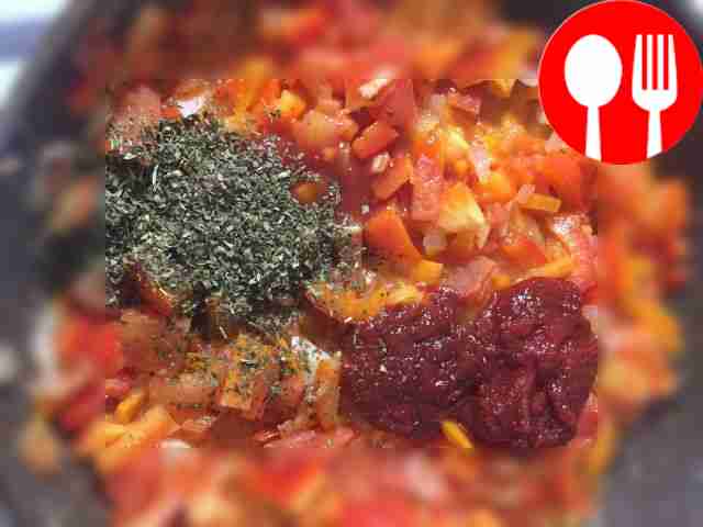 Add tomato paste, chili sauce and basil to the...