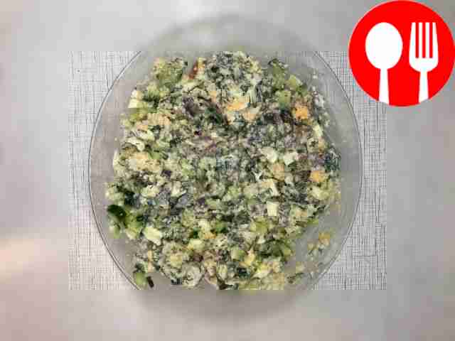 Nutritious salad with couscous and lightly salted mackerel