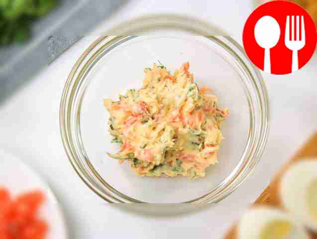 In a bowl, combine pink salmon, yolks,...