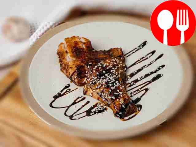 Perch in soy sauce on a grill pan