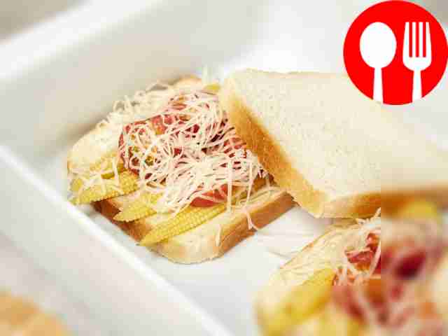 Bake toast. Brush the bread pieces on one side...