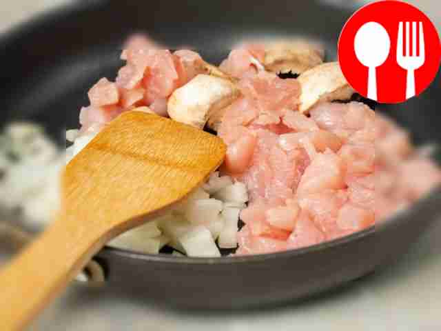 Fry mushrooms and chicken. In one pan, fry the...