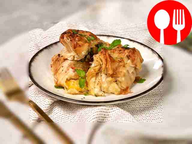 Filo with tiger prawns