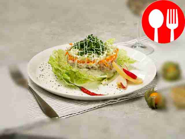 Cucumber salad with canned fish