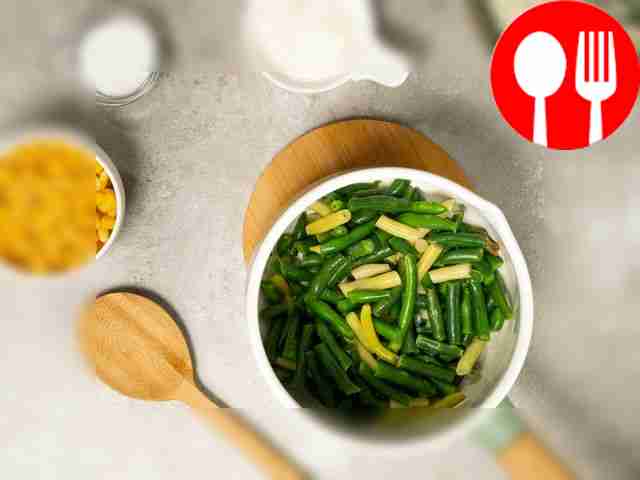 Boil the beans. Cut the beans into several...