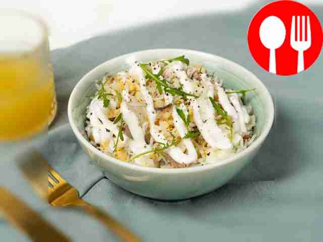 Classic fish salad from boiled hake