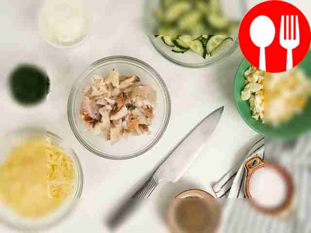 Cut the food. Cut the sea bass meat and...