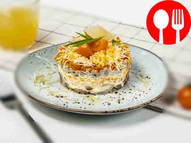 Canned fish salad with mayonnaise