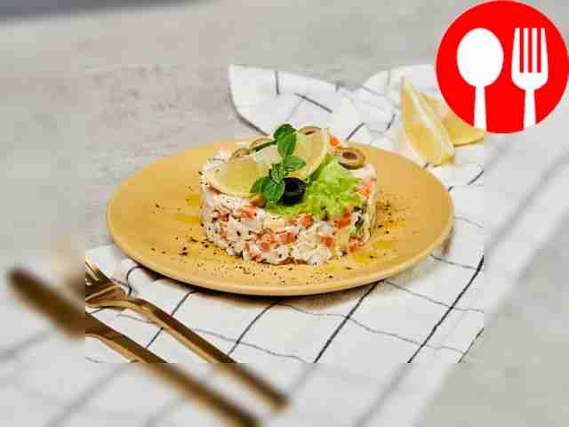 Fish salad from boiled fish with potatoes