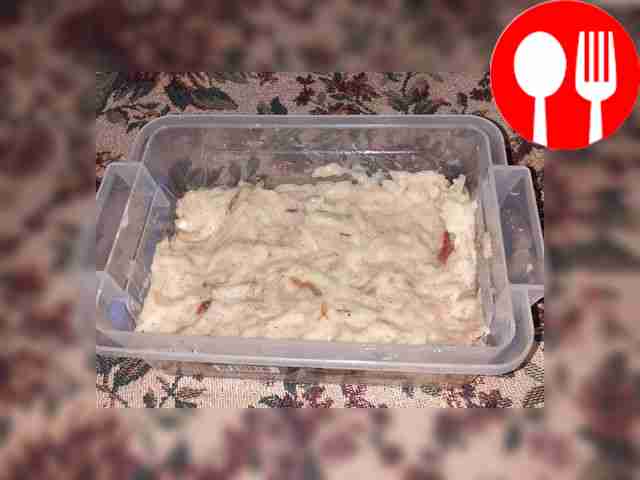 Pour the dough into a baking dish.