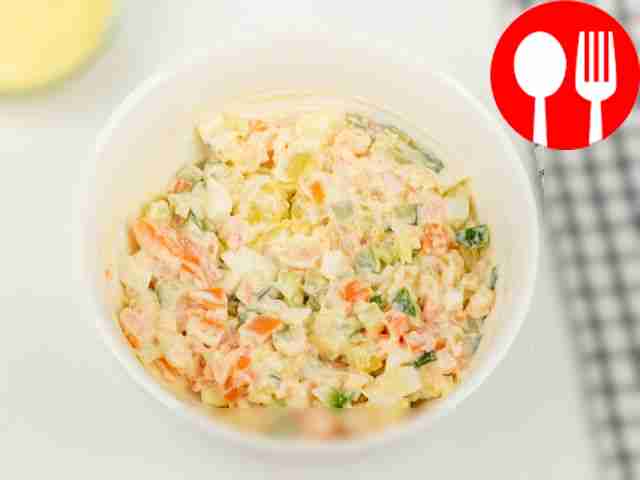 Mix the salad ingredients with mayonnaise and...
