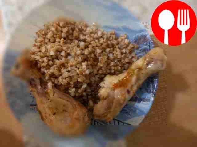 Baked chicken legs in chimichurri sauce with buckwheat porridge