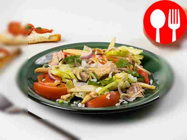 Salad of corn, canned fish and rice