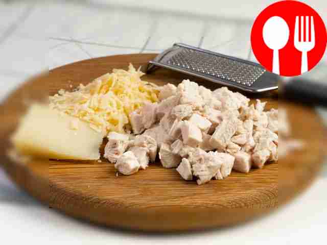 Grind the ingredients. Cut the chicken fillet...