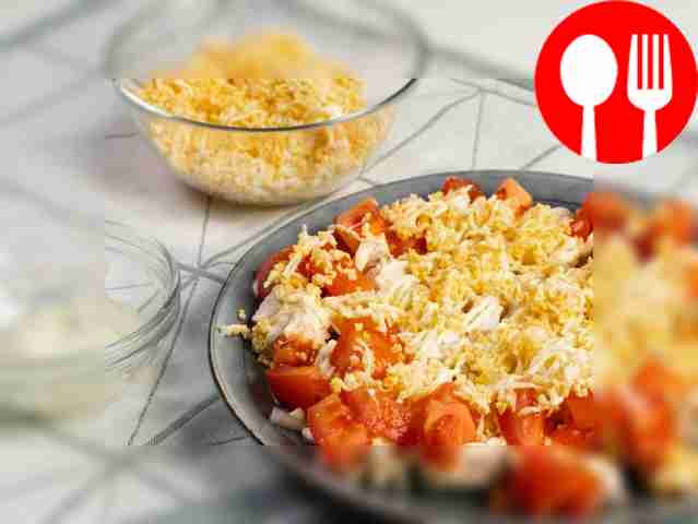 Form a salad. Place cheese, chopped tomato,...