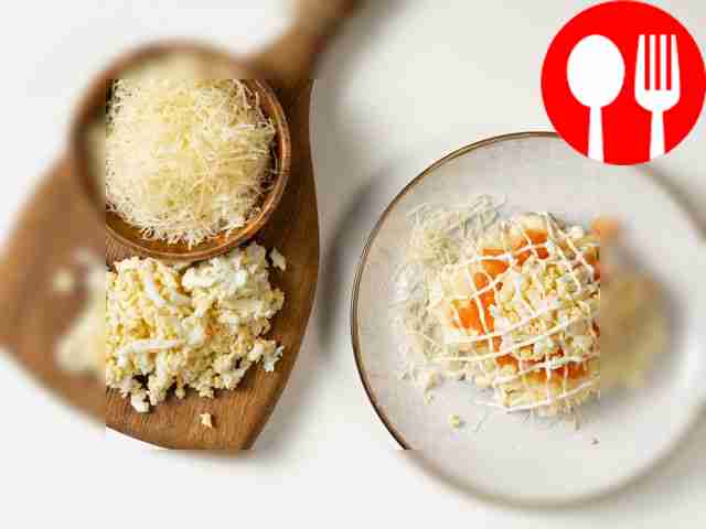 Form a salad. Place a layer of cheese, a layer...