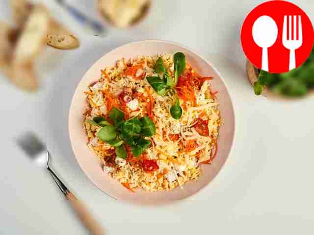 Remove the salad from the refrigerator....