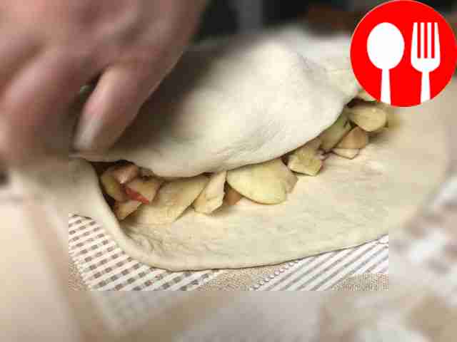 Roll out each piece and top with a mixture of...