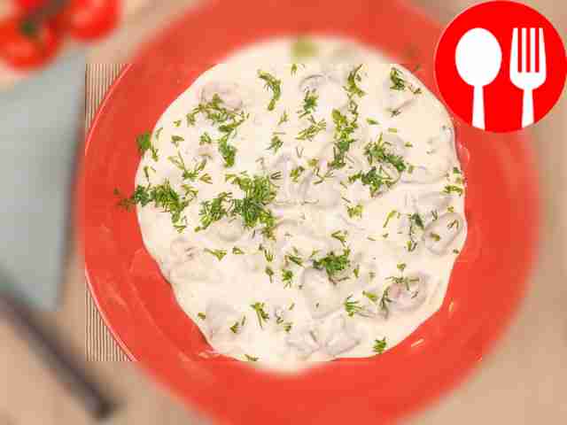 Before serving, sprinkle the dish with herbs,...