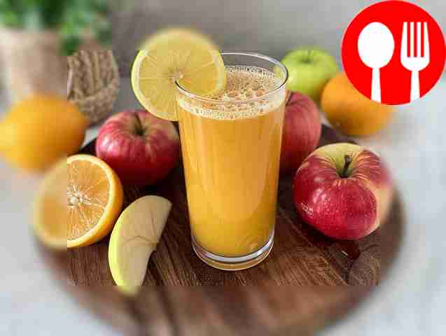 Invigorating pumpkin drink with apple juice and orange