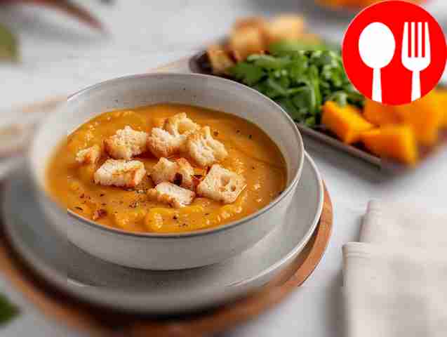 Сытный крем-суп из тыквы на курином бульоне