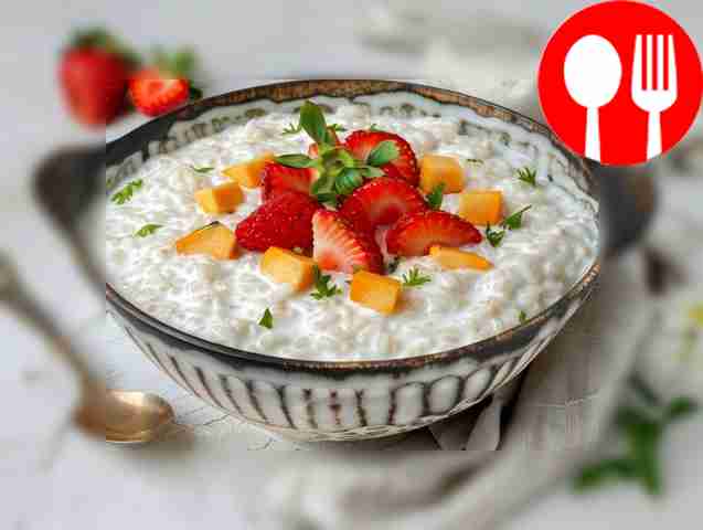 Rice porridge with pumpkin and strawberries