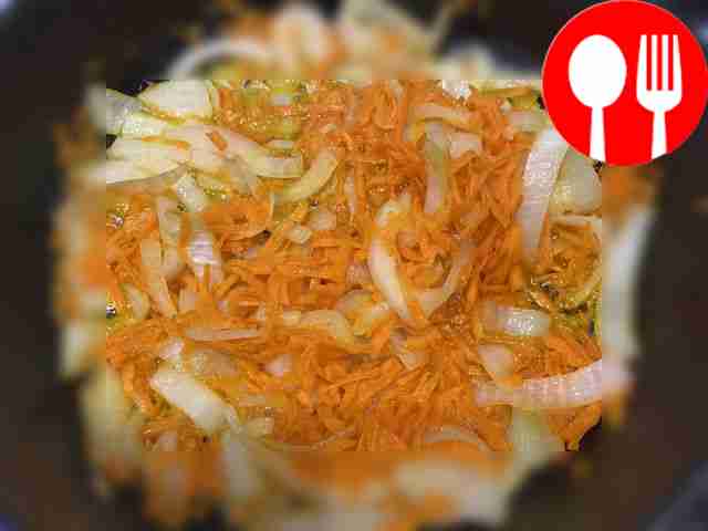 Fry the vegetables until golden brown.