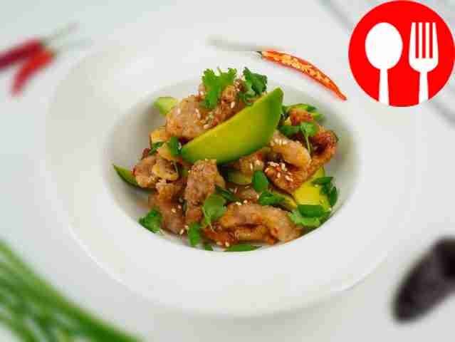 Pork in chili sauce with avocado