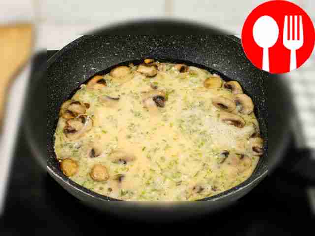 Pour the egg mixture over the mushrooms and...