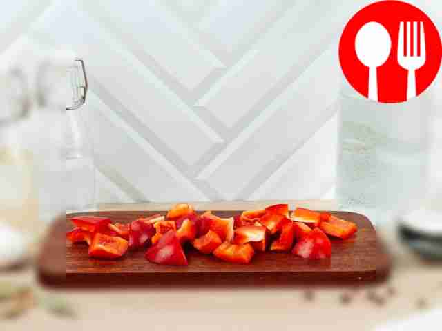 Cut the pepper into cubes approximately the...