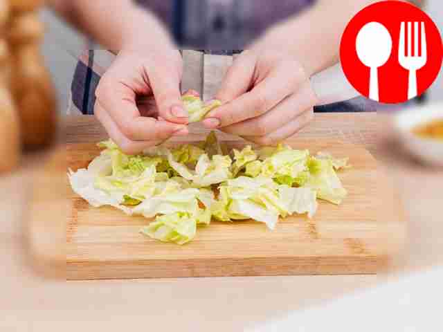 Tear or chop the Iceberg lettuce randomly.