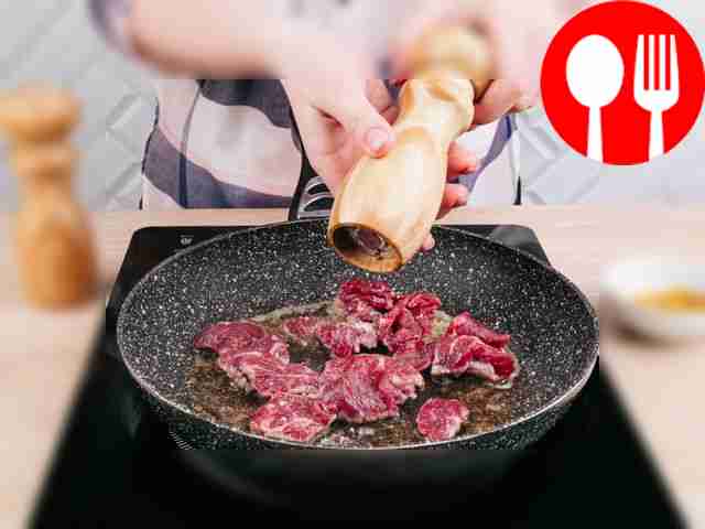 Cut the beef into small thin slices and fry in...