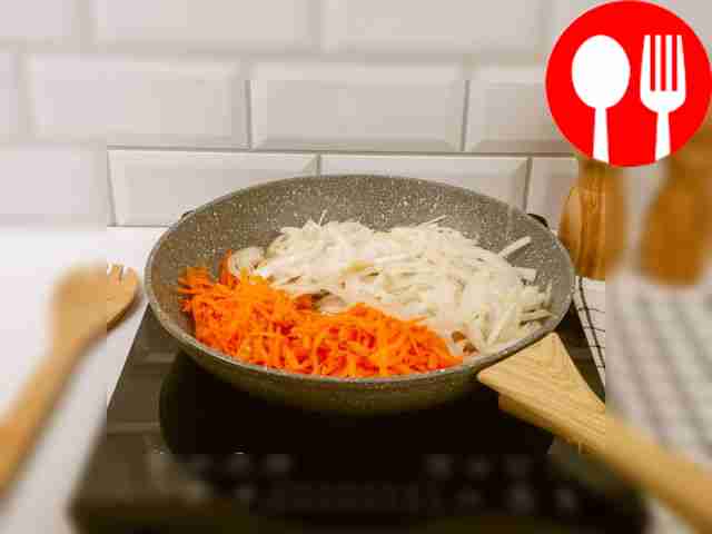 Place the carrots and onions in a frying pan...