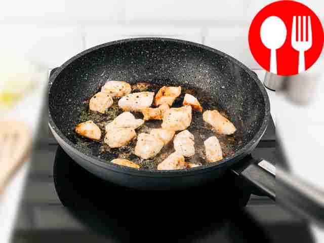 Cut the chicken fillet into large pieces. Heat...