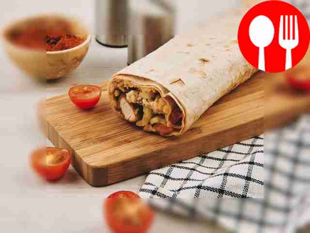 Roll with strips and pink sauce