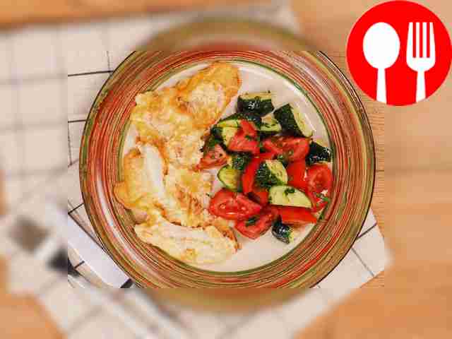 Make a spring salad. Mix chopped vegetables...