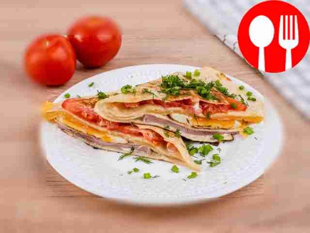 Flatbread sandwich with ham cheese and egg