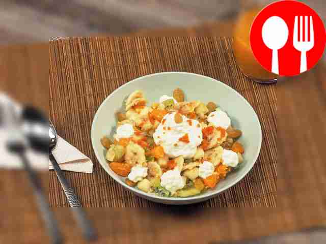 Fruit salad with whipped cream
