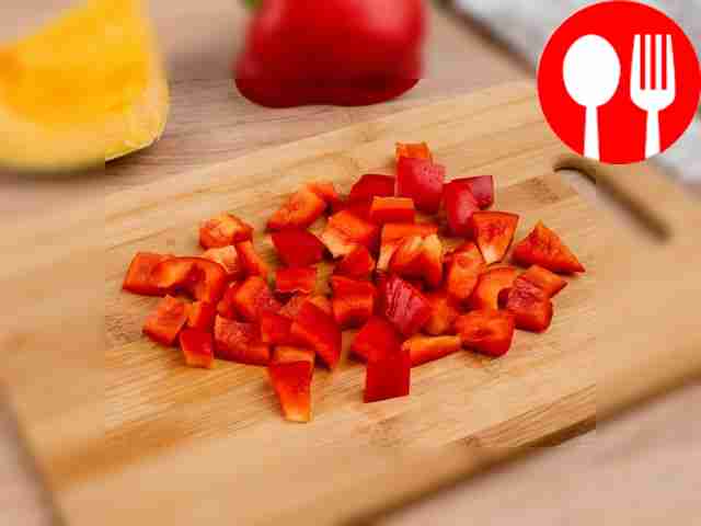 Cut the bell pepper into large cubes too.