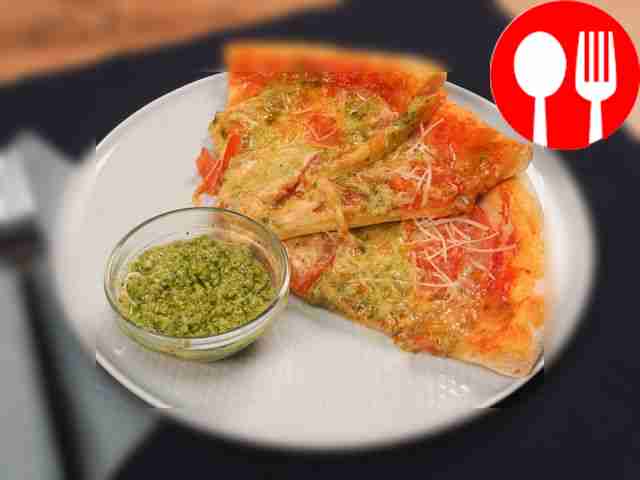 Pizza with pesto sauce