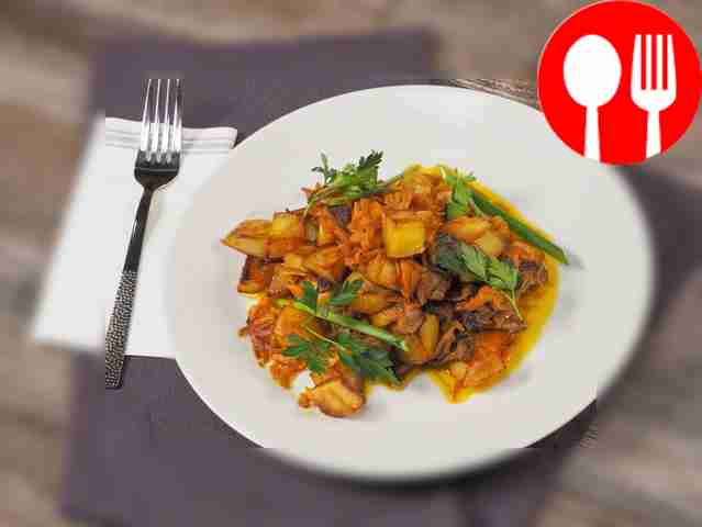 Жареная картошка с сушеными грибами