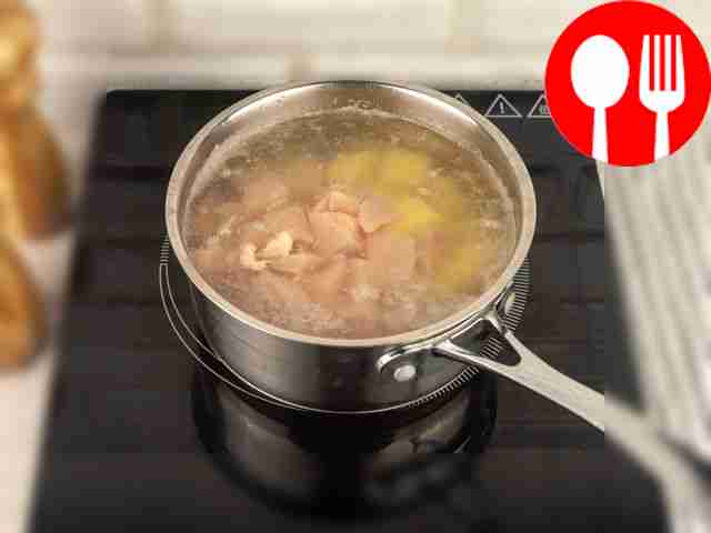 Place the chicken in a pan filled with water....
