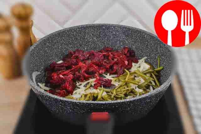 Add the chopped ingredients to a frying pan...