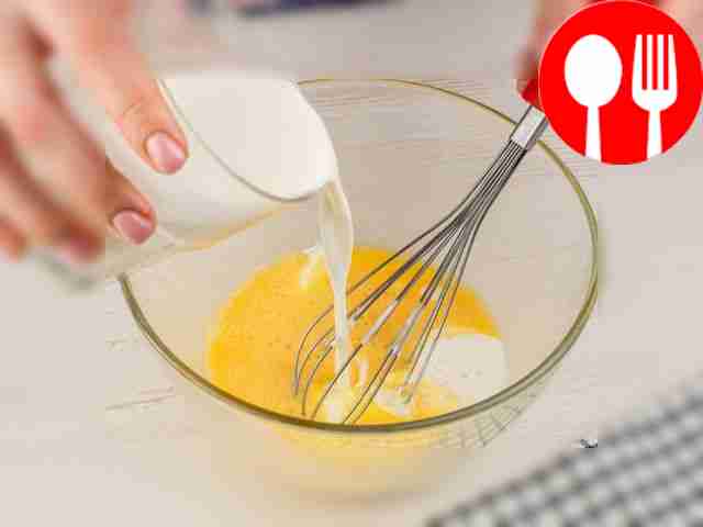 Mix 1 cup of cream and 2 eggs and a cup of...